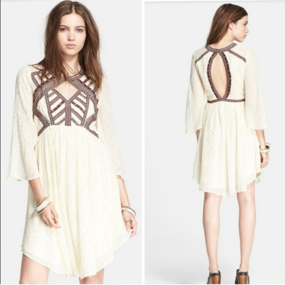 Free People Ivory Embroidered Cutout Boho Dress - Picture 1 of 4